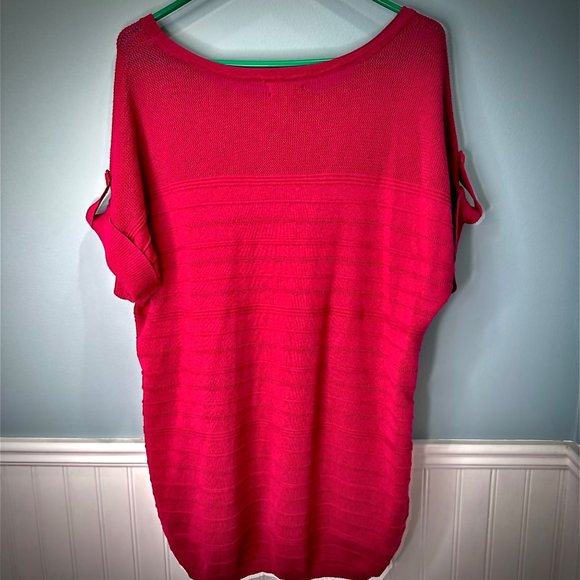 Apt. 9 Size 1X Pullover Short Sleeve Roll Tab Side Ruching Fuschia Comfort - Picture 5 of 15